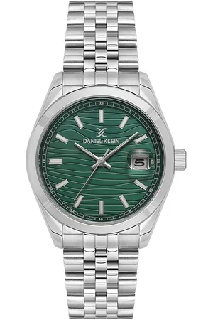 Daniel Klein DK.1.13883-3 - Horloge - Polshorloge - Analoog - Unisex - stalen band - Rond - Metaal - Datumaanduiding - Streepjes - Zilverkleurig - Groen