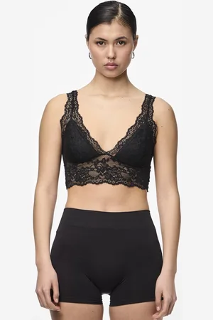 Pieces® Bralette kant - Lace Bra Top - Zwarte dames kanten bh top - - M
