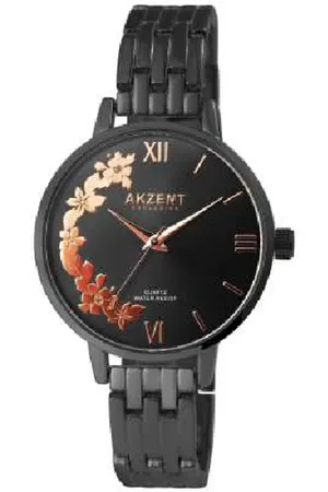 Akzent Dameshorloge-model 1800197-005-zwart/rosé kleurig-3 bar waterdicht-diameter 38 mm
