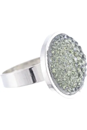 Behave Ring - Verstelbare Zilverkleurige Ring met -Kaki Glittersteen – Tijdloos & Elegant | Nikkelvrij