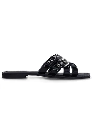 Sacha Dames - Zwarte leren buckle slippers