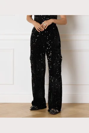 Refined Department Broek Knitted Wide Fit Cargopants Yuma R2411167610 999 Black Dames