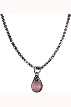 esde2 60cm x 3mm Jasseron-Ketting + Roze Kattenoogsteen Hanger Dames - RVS - Handgemaakt Visgraattechniek Steen Hanger met Ketting