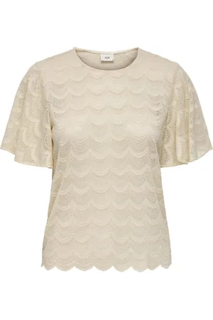 JDY Jacqueline de Yong T-shirt larna S/s Lace Top Jrs 15345051 Sandshell Dames