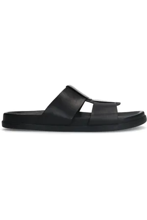 Manfield Heren - Zwarte leren slippers