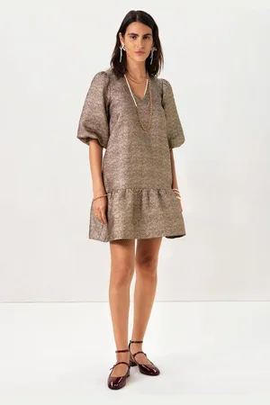 Sissy-Boy Gouden metallic jurk met ruffles