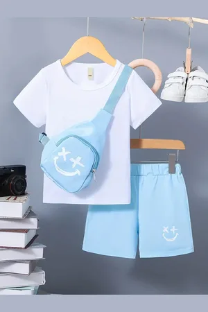 Merkloos Sara Shop - kinderkleding jongens - jongens korte broek - zomerkleding Voor kinderen - zomer kinderen setjes -t shirt kinderen jongens - korte broek kinderen jongens- schoudertas kinderen
