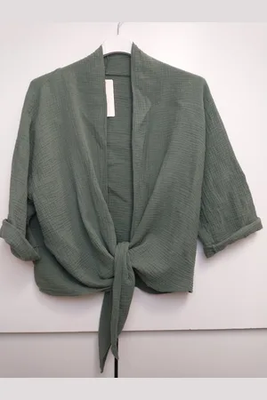 Merkloos Dames vest Anne-effen groen-driekwart mouwen-L/XL-bolero model