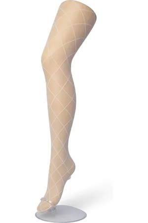 Bonnie Doon Dames Ruiten Panty 30 Denier Off White maat L/XL - Chique Panty - Ruit Dessin - Brede Boord - Comfort - Ruitjes - Diamant - Geruite Print - Rhombus Tights - Feestelijk - Gebroken Wit - Ecru - Crème - - BP201911.250