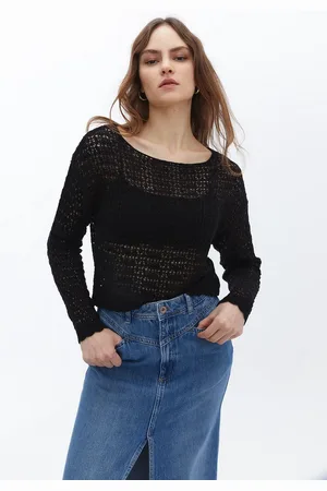 OXXO Knitted Sweater with Boat Neck Größe S Black