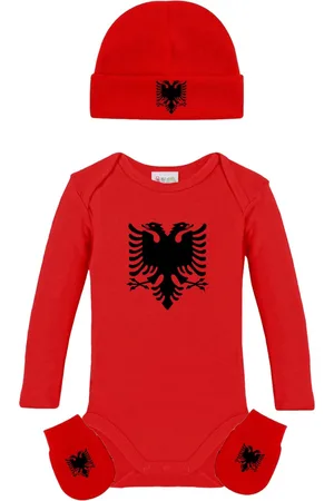 Merkloos Babyset Albanië | Albania | Kosovo | Balkan | 0 -3 maanden | muts, wanten & Romper | newborn