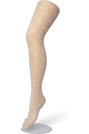 Bonnie Doon Dames Stippen Panty 30 Denier maat L/XL - Chique Panty - Stip Dessin - Brede Boord - Comfort - Stipjes - Gestipte Print - Little Dots Tights - Feestelijk - Gebroken Wit - Ecru - Crème - Ivory - BP201910.250