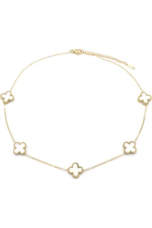 DIelay Ketting - verstelbaar - sieraad - accessoire - RVS - stainless steel - 39+5cm - - wit - klavertje vier - geluk - cadeau - geschenk - feest – feestdagen