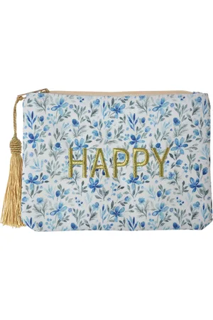 Clayre & Eef Toilettas Dames 21x15 cm Blauw Synthetisch Happy Make-Up Tasje