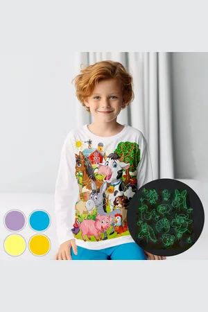 Merkloos Boerderij Dieren - Glow-in-the-dark pyjama - - maat 92-98 - 2 jaar - 100% katoen