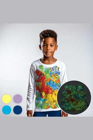 Merkloos Schattige Dino Safari - Glow-in-the-dark pyjama - - maat 92-98 - 2 jaar - 100% katoen