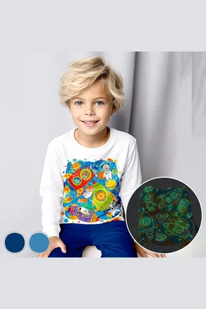 Merkloos Ruimte Dieren - Glow-in-the-dark pyjama - - maat 98-104 - 3 jaar - 100% katoen