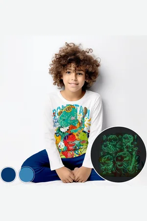 Merkloos Dino Rock Band!! - Glow-in-the-dark pyjama - - maat 152-158 - 12 jaar - 100% katoen