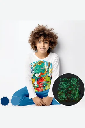 Merkloos Dino Rock Band!! - Glow-in-the-dark pyjama - - maat 116-122 - 6 jaar - 100% katoen