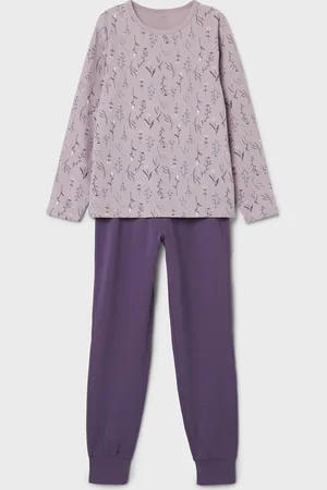 NAME IT Meisjes pyjama - Pink Flower - Organisch katoenen kinder nachtkleding - Paars - 104