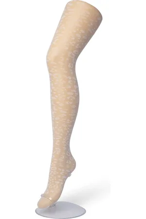 Bonnie Doon Dames Panterprint Panty 20 Denier Off White maat S/M - Chique Panty - Leopard Dessin - Brede Boord - Comfort - Panter Print - Dieren Print - Panther Tights - Feestelijk - Gebroken Wit - Ecru - Crème - - BP201909.250