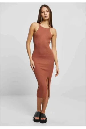 Urban classics Midi Rib Knit Crossed Back Lange jurk - M