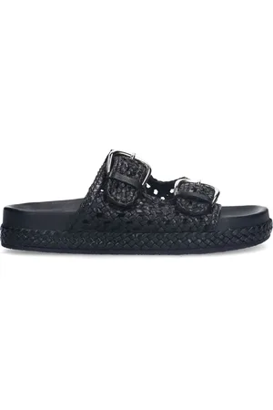 Manfield Dames - Zwarte leren slippers