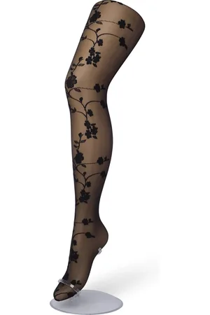 Bonnie Doon Dames Bloemen Panty 20 Denier Zwart maat L/XL - Chique Panty - Gebloemd Dessin - Brede Boord - Comfort - Bloemenprint - Bloem - Bloom Tights - Feestelijk - - BP201908.101
