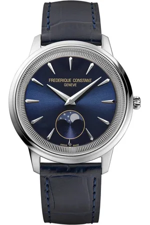 Frederique Constant Moneta Moonphase FC-206N3S6 Horloge - Leer - Blauw - Ø 37 mm
