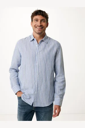 Mexx Shirt Aiden Linen Striped Faded Blue Heren