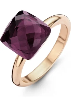 Silventi 983201021-55 - Stalen Ring - 15mm - Rosékleurig en paars - Zirkonia steen vierkant Amethyst