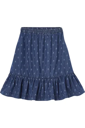 Vertbaudet Halflange rok met ruche van licht denim