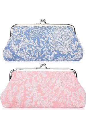 Merkloos 2 Packs Large Coin Purse Leaf Vintage Pouch Long Coin Pouch Women Wallet Kiss lock Cosmetic Bag Make up Bag Clasp Clutch Phone Holder by Oyachic