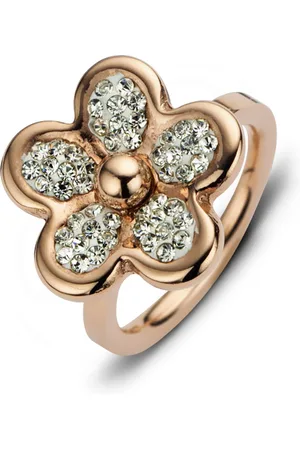 Silventi 983201036 52 Stalen Ring - met Zirkonia - Bloem - Rosékleurig en wit