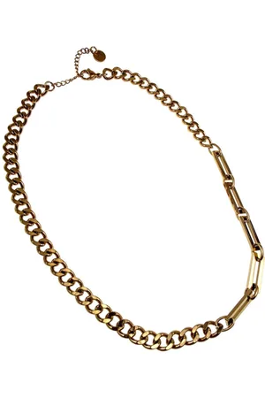 esde2 Ketting Dames - Verguld RVS - Cubaanse Schakelsketting met Rechthoekige Schakels - Verstelbaar 43cm tot 48cm