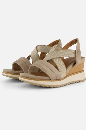 Tamaris Sandalen met sleehak taupe Leer - Dames