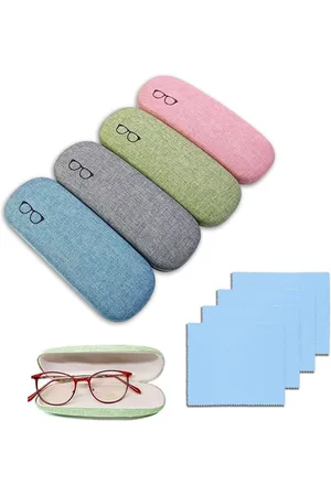 Merkloos 4 stuks hardcase brillenkoker met brillenpoetsdoek - voor mannen en vrouwen