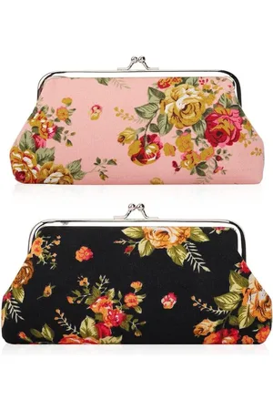 Merkloos 2-pack portemonnee coin purse mobiele telefoon zakje met Rose patroon en gesp sluiting