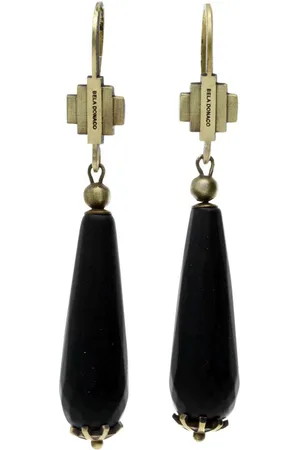 Bela Donaco Oorbellen Art Deco – Facet zwarte Onyx – Messing