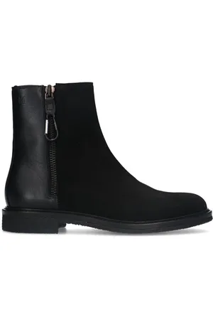 Manfield Heren - Zwarte suède chelsea boots met leren details