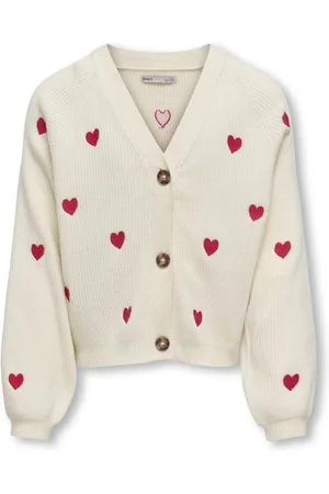 ONLY KOGDANA LIFE LS HEART VNECK CARDIGAN KNT Meisjes Vest - Emb Hearts - Equestian Red