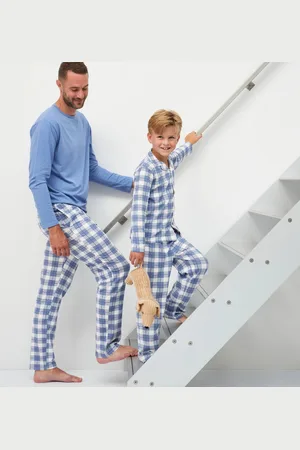 Little Label Klassieke jongens pyjama - grote blauwe ruit - bio katoen