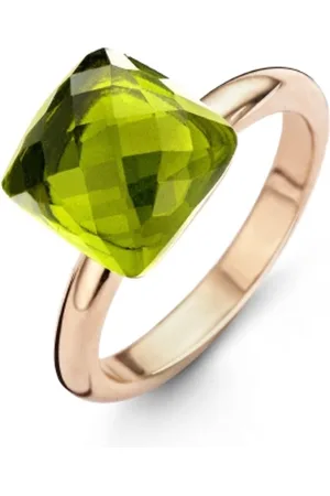 Silventi New Bling 983201022-55 - Stalen Ring - 15mm - Rosékleurig en groen - Zirkonia steen vierkant Peridot