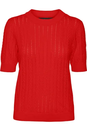 VERO MODA VMMORENA 2/4 O-NECK PULLOVER GA BOO REP Dames Trui - Fiery Red