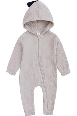 Merkloos Beige Baby Pyjama / Box pakje / Romper/ Jumpsuit / Onesie Dinosaurus/Draak – 100% Katoen - Voor Alle Seizoenen –