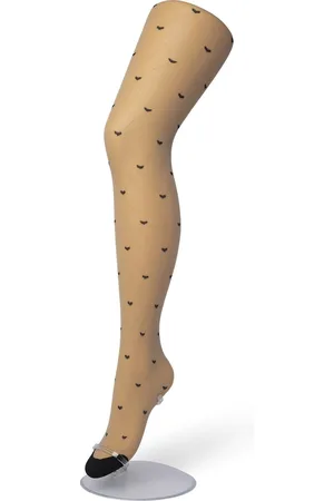 Bonnie Doon Dames Hartjes Panty 30 Denier Beige maat L/XL - Hartjes en Ruitjes - Chique Panty - Hart Dessin - Brede Boord - Comfort - Geruite Print - Little Hearts Tights - Feestelijk - Huidskleur - - BP201905.297