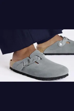 Birkenstock Boston Braided Suede Leather Basalt Gray Narrow
