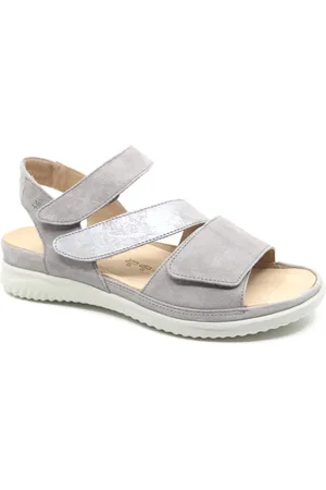 Hartjes BREEZE SANDALE, 132.1135/34 44.44, Lichtgrijze dames sandalen met klittenband sluiting en een uitneembaar voetbed