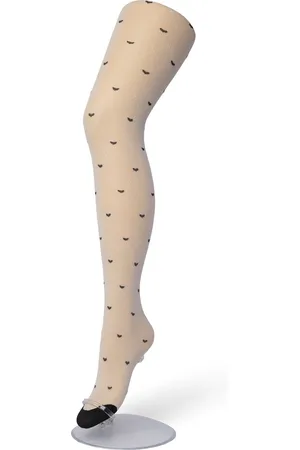 Bonnie Doon Dames Hartjes Panty 30 Denier maat S/M - Hartjes en Ruitjes - Chique Panty - Hart Dessin - Brede Boord - Comfort - Geruite Print - Little Hearts Tights - Feestelijk - Gebroken Wit - Ecru - Crème - Ivory - BP201905.250