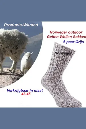 Merkloos 6-Paar Geiten Wollen Sokken Norweger klassieke Grijs Kleur